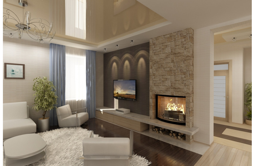 Дизайн гостиной с камином